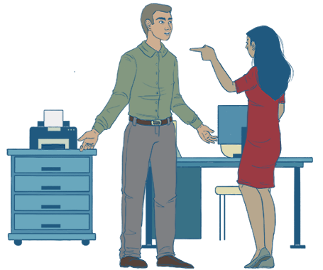 A imagem um homem e uma mulher parecem estar discutindo, ela está apontando o dedo para ele e ele está com os braços estendido questionando.