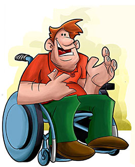 Ilustração de um homem sobre cadeira de rodas.